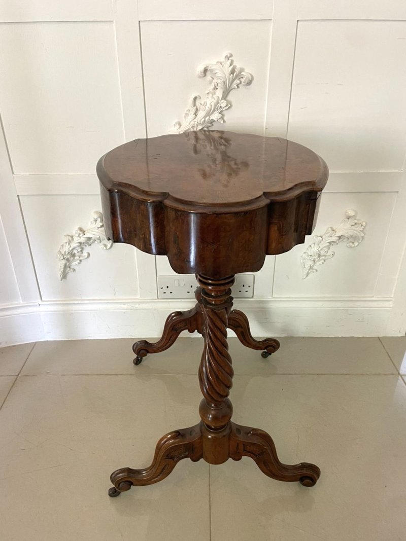 Antique Victorian Burr Walnut Work Lamp Table - Image 5